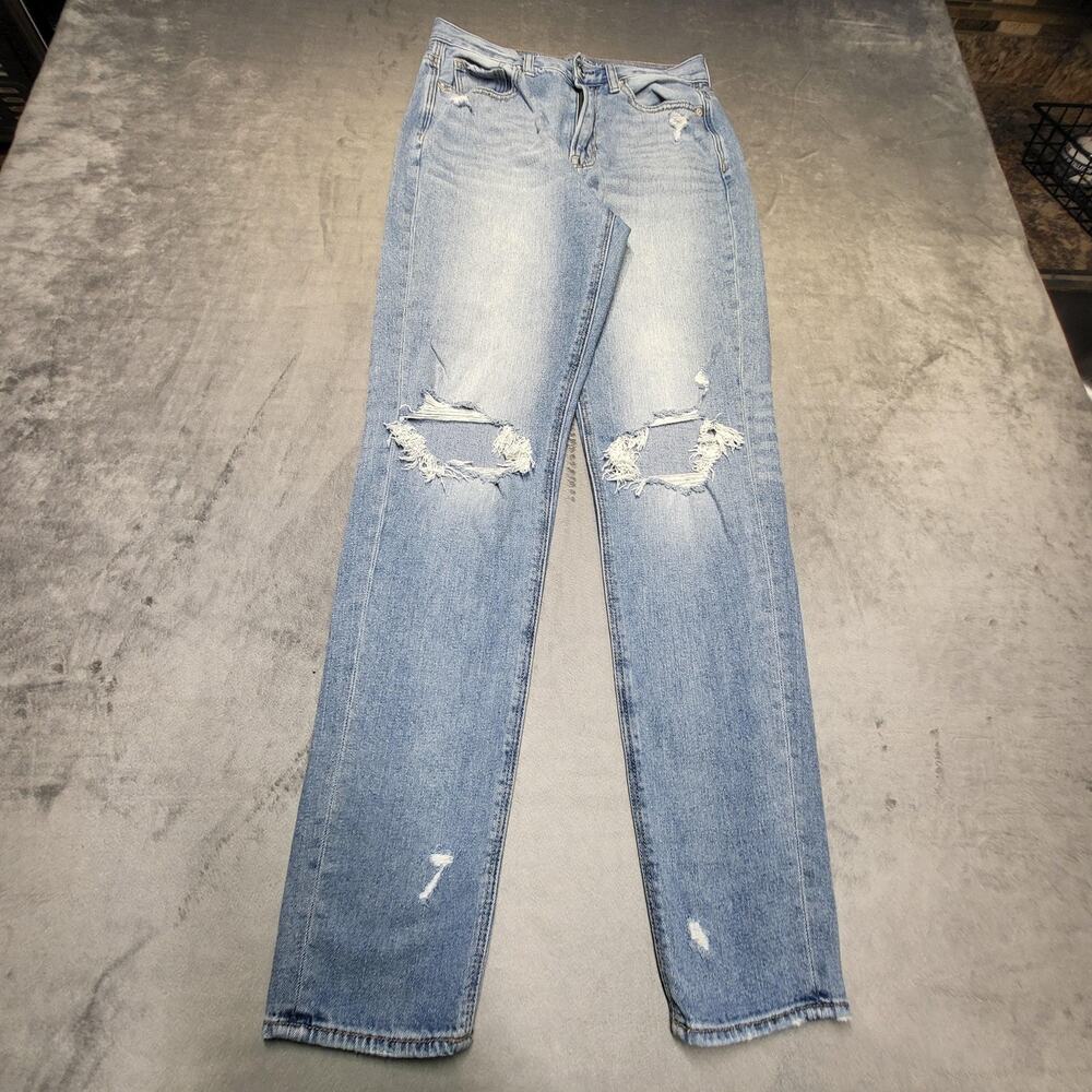 American Eagle Jeans Womens 4 Tall Blue Mom Light Wash Distressed 5-Pocket